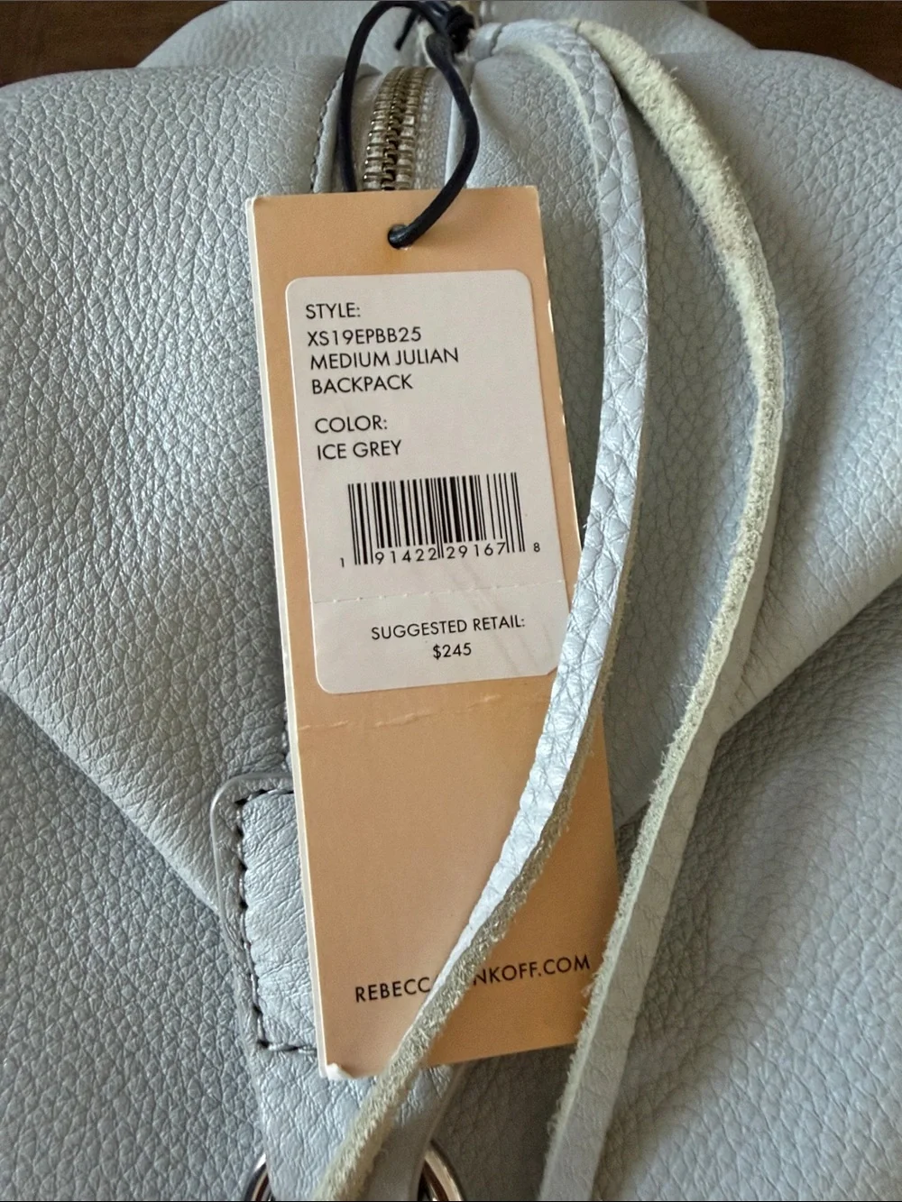 Rebecca Minkoff Ice Grey Pebbled Leather Medium Julian Backpack - NWT - Picture 2 of 6